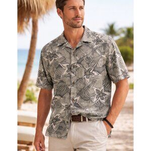 Caribbean Joe Tropical Hawaiian Shirt Rayon Floral Button Up Mens M